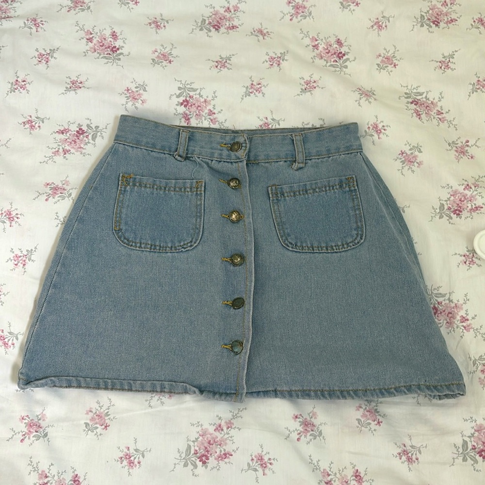 A-line, denim skirt.